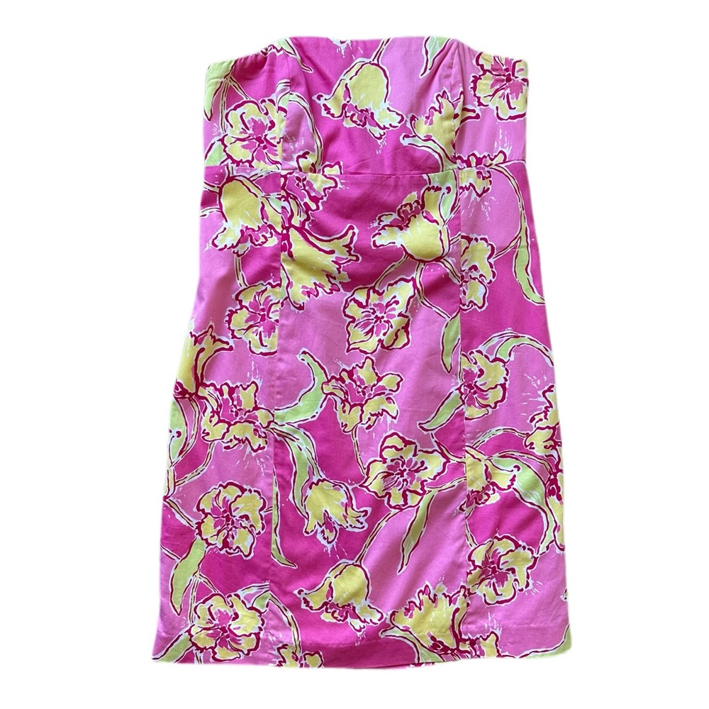 LILY PULITZER | Pink & Yellow Strapless Dress With Bow